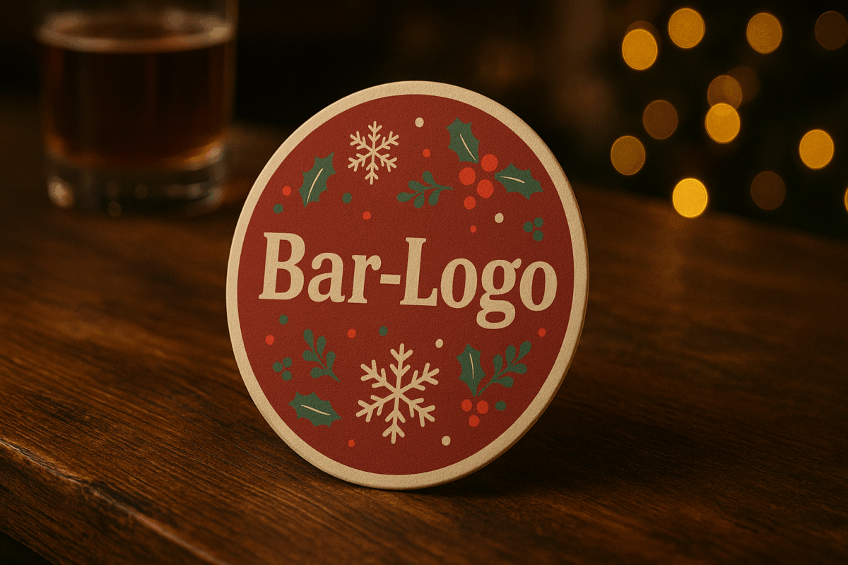 Bedruckte Bierdeckel für Bars zu Weihnachten