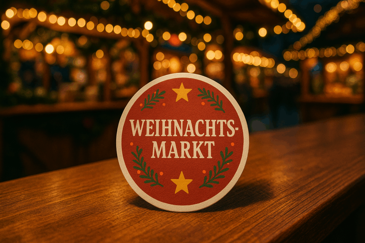 Bedruckte Bierdeckel für Weihnachtsmärkte